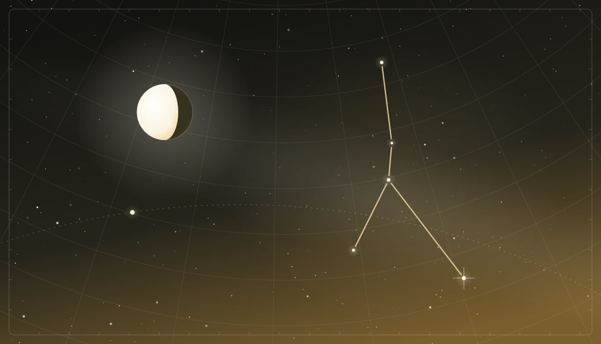 Star chart of the Cancer constellation with a waning gibbous Moon