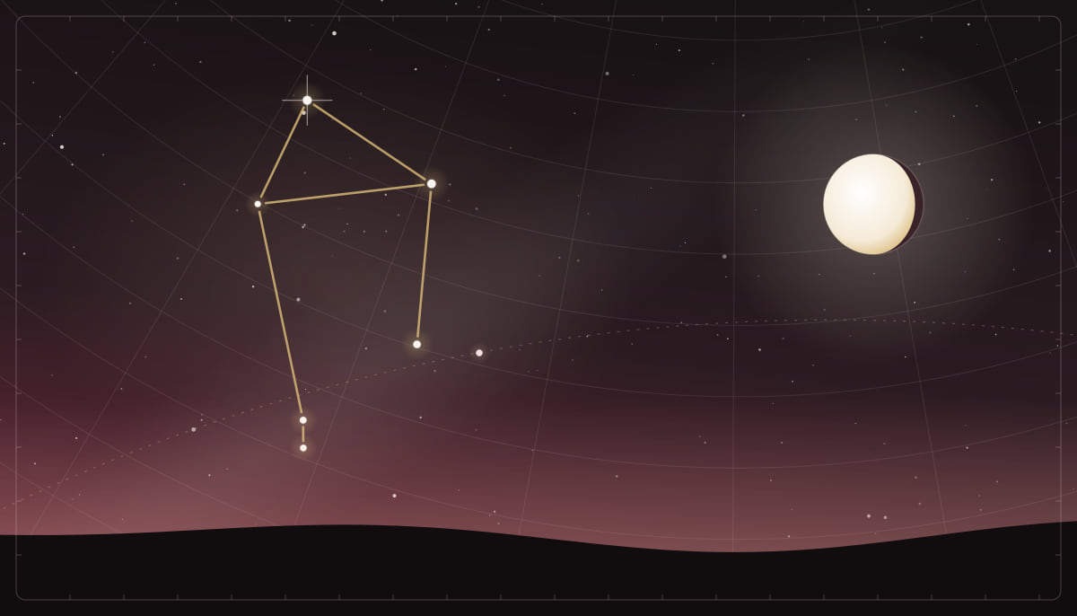Star chart of the Libra constellation with a waning gibbous Moon