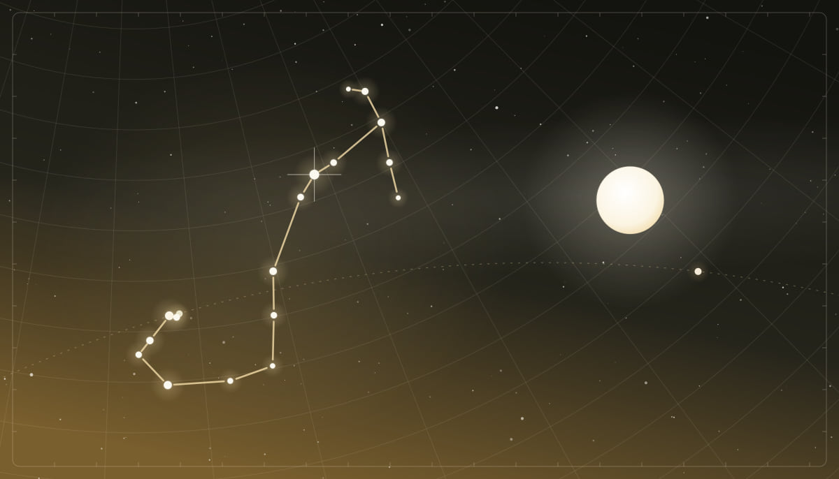 Star chart of the Scorpius constellation with a full Moon