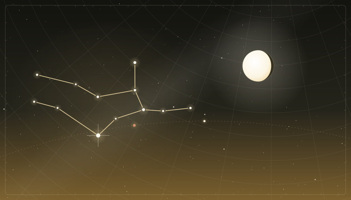 Star chart of the Virgo constellation with a waning gibbous Moon